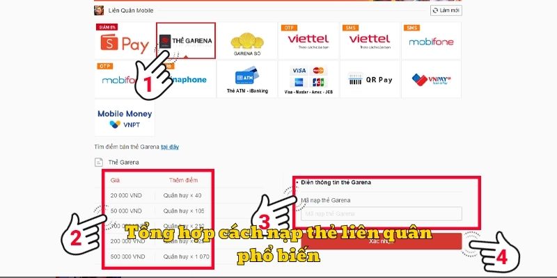 Tổng hợp cách nạp thẻ liên quân phổ biến